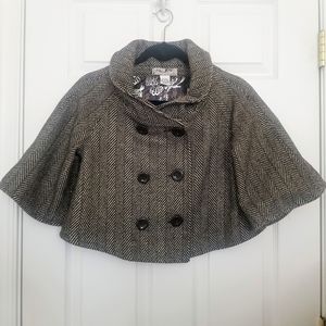 Steve Madden Faux Cape Cropped Herringbone Coat